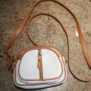 Valentina small white brown leather cross body bag